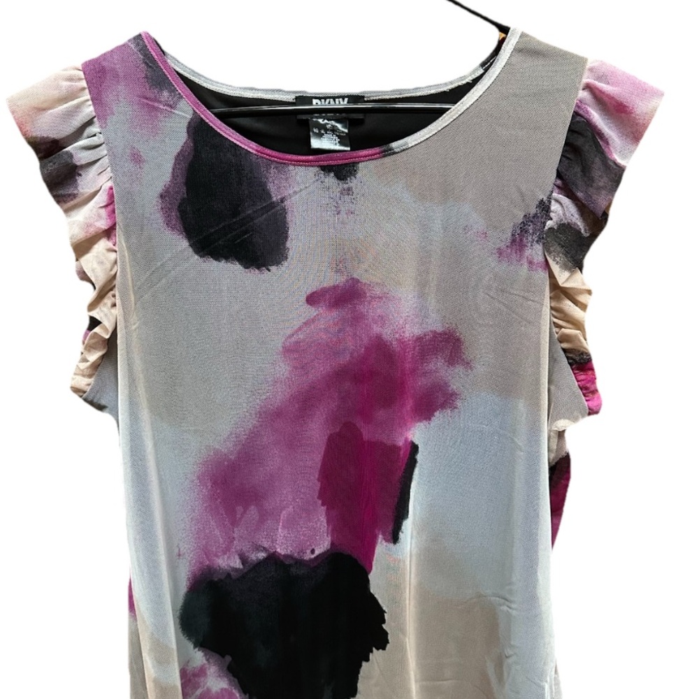 DKNY Multicolor Ruffle Sleeve Blouse Mesh XL Women’s Top NWOT